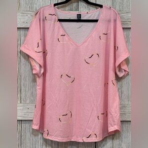 SHEIN Pink Heart Pattern V-Neck Tee sz 3XL